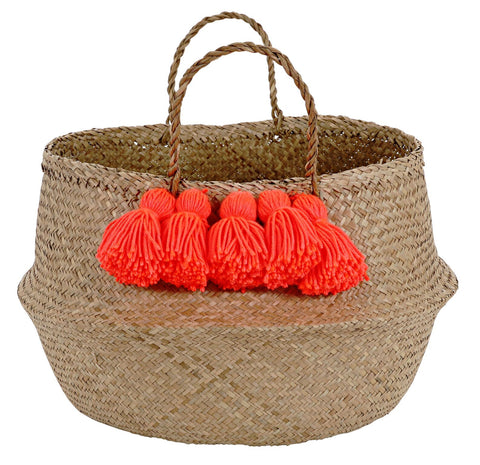 Neon Coral Pom Basket