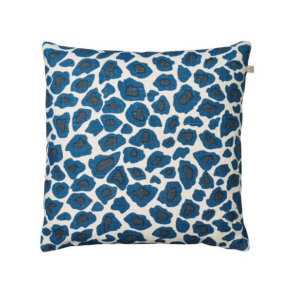 Leopard Blue Linen Cushion