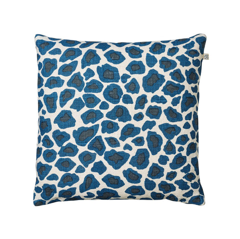 Leopard Blue Linen Cushion