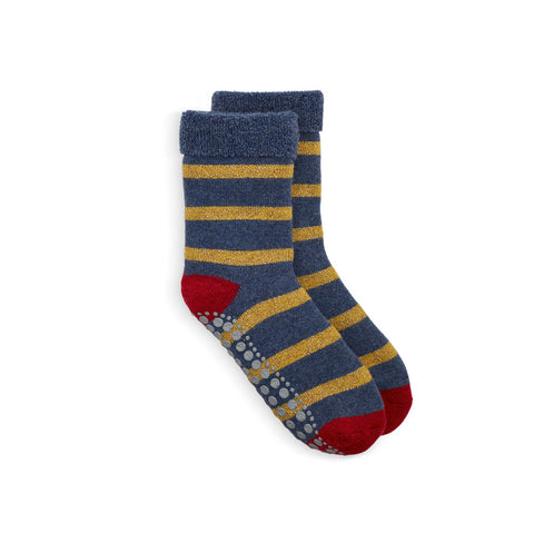 Stripe Slipper Sock - Gold & Blue