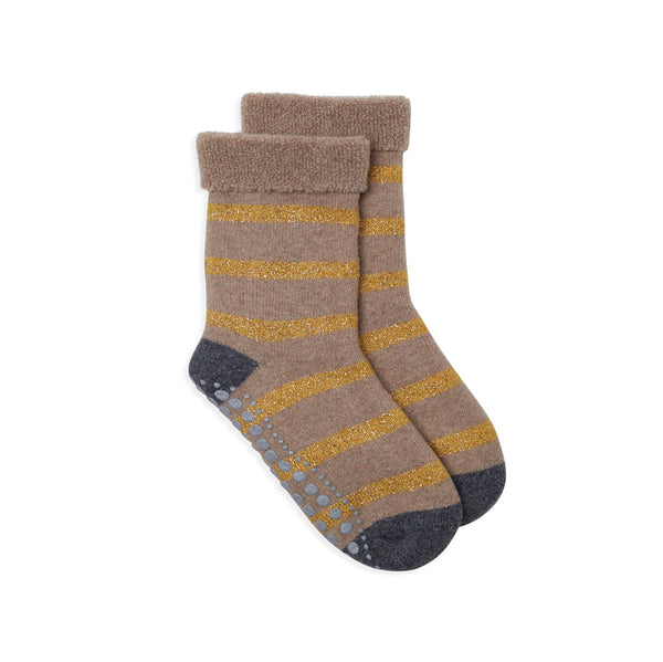 Stripe Slipper Sock - Gold & Camel