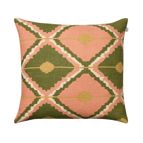 Green, Rose and Yellow Linen Cushion