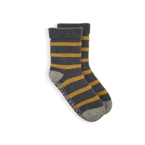 Stripe Slipper Sock - Gold & Charcoal