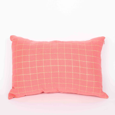 Coral & Gold Check Cushion