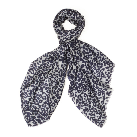 Navy & Grey Leopard Print Pashmina