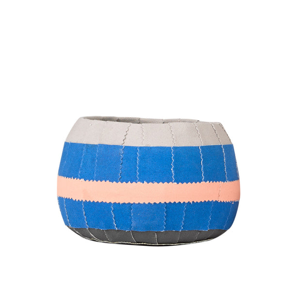 Fibre Striped Pot - Blue, Grey & Pink