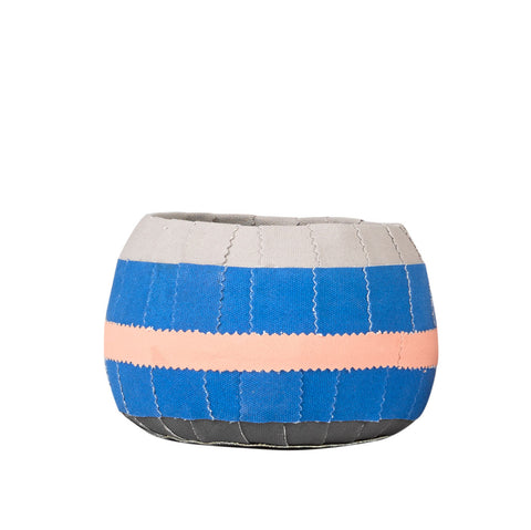 Fibre Striped Pot - Blue, Grey & Pink