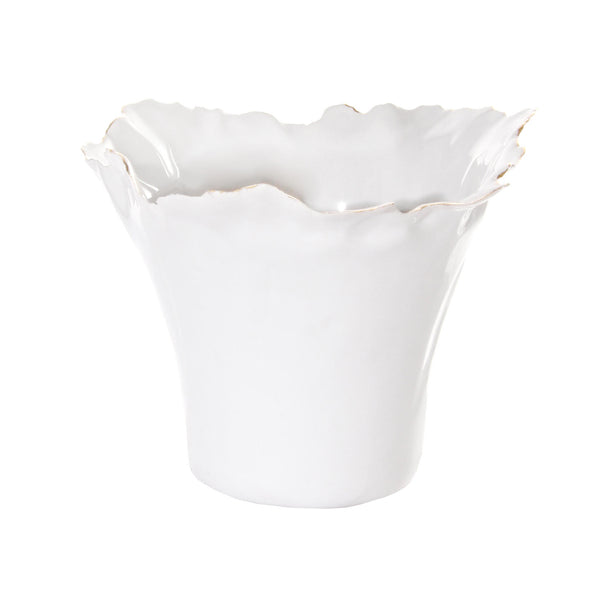 White Fluted Pot with Gold Trim